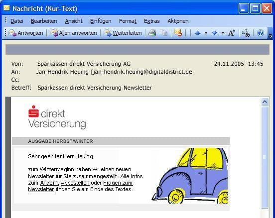 Der personalisierte Newsletter ist im Pflegeprozess mit einer einfachen TYPO3-Seite vergleichbar und wird je nach Anlass an mehr als 100.000 Subscriber versendet. Der personalisierte Newsletter ist im Pflegeprozess mit einer einfachen TYPO3-Seite vergleichbar und wird je nach Anlass an mehr als 100.000 Subscriber versendet.