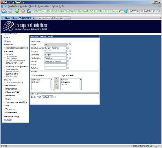 Über die webbasierte Admin-Oberfläche können Konfigurationen aus dem Intra- und Extranet vorgenommen werden, etwa in der Benutzerverwaltung. Über die webbasierte Admin-Oberfläche können Konfigurationen aus dem Intra- und Extranet vorgenommen werden, etwa in der Benutzerverwaltung.