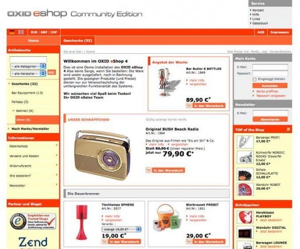 Das einfache Aufsetzen eines Dummy-Shops mit wenigen Klicks macht die Funktionen des eShops für Neueinsteiger greifbar. Das einfache Aufsetzen eines Dummy-Shops mit wenigen Klicks macht die Funktionen des eShops für Neueinsteiger greifbar.
