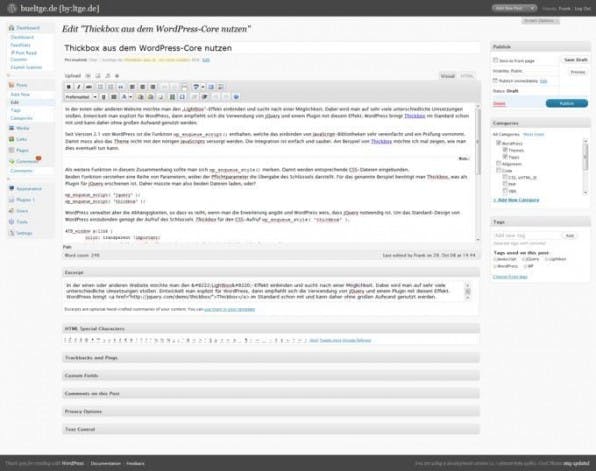 Mit der neuen Version 2.7 wurde das Backend von WordPress deutlich überarbeitet. Im Bild: Bearbeiten eines Postings. Mit der neuen Version 2.7 wurde das Backend von WordPress deutlich überarbeitet. Im Bild: Bearbeiten eines Postings.