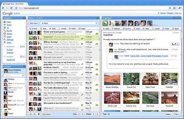 Die Standardoberfläche von Wave mutet wie E-Mail an, kann aber sehr viel mehr. Sie integriert unter anderem Features von Wikis und Instant Messaging. Die Standardoberfläche von Wave mutet wie E-Mail an, kann aber sehr viel mehr. Sie integriert unter anderem Features von Wikis und Instant Messaging.