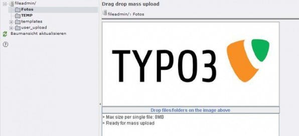 Mit der Extension „Drag Drop Mass Upload“ lassen sich mehrere Dateien oder Ordner auf einen Schlag komfortabel auf den Server übertragen. Mit der Extension „Drag Drop Mass Upload“ lassen sich mehrere Dateien oder Ordner auf einen Schlag komfortabel auf den Server übertragen.