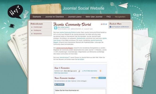 Dank schickem Template, Schnittstellen zu Twitter und Facebook und einer Kommentar-Funktion lädt diese exemplarische Joomla-Website ihre Besucher dazu ein, aktiv zu werden. Dank schickem Template, Schnittstellen zu Twitter und Facebook und einer Kommentar-Funktion lädt diese exemplarische Joomla-Website ihre Besucher dazu ein, aktiv zu werden.