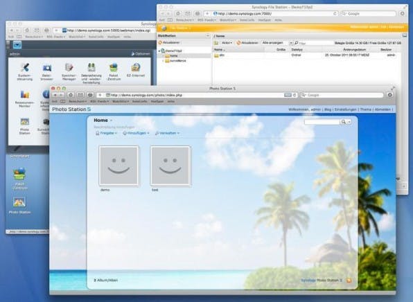 Die Oberfläche der Synology DiskStation: Das NAS-System bietet ähnlich wie die Webdesktops Carbyn und Jolicloud das komplette Look & Feel eines Betriebssystems – egal, an welchem Rechner sich sein Nutzer befindet. Die Oberfläche der Synology DiskStation: Das NAS-System bietet ähnlich wie die Webdesktops Carbyn und Jolicloud das komplette Look & Feel eines Betriebssystems – egal, an welchem Rechner sich sein Nutzer befindet.