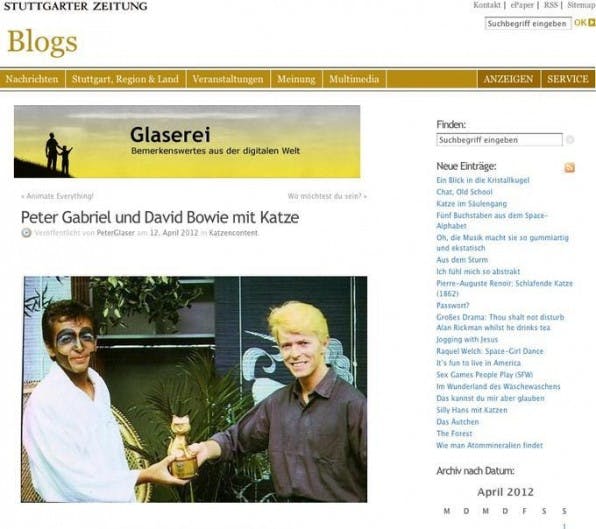 Am liebsten publiziert Peter Glaser auf seinem Blog Katzen-Content. Am liebsten publiziert Peter Glaser auf seinem Blog Katzen-Content.