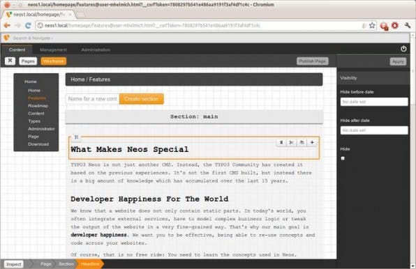 Im Wireframe-Modus kann man Seiteninhalte wie gewohnt losgelöst vom Design bearbeiten. Im Wireframe-Modus kann man Seiteninhalte wie gewohnt losgelöst vom Design bearbeiten.