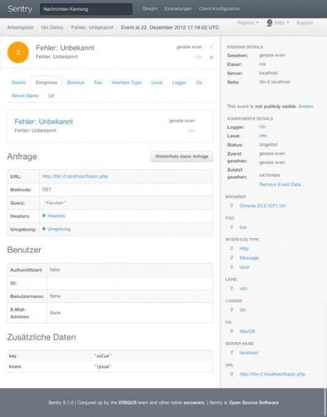 Beispiel der Detail-Ansicht einer Nachricht. Neben der Meldung selbst sind auch Unmengen an kontextbezogenen Informationen verfügbar. Beispiel der Detail-Ansicht einer Nachricht. Neben der Meldung selbst sind auch Unmengen an kontextbezogenen Informationen verfügbar.