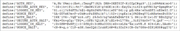 Sicherheit beginnt bei der WordPress-Installation, etwa bei den Sicherheitsschlüsseln für das Anpassen der Konfigurationsdatei, die hier zu sehen sind.