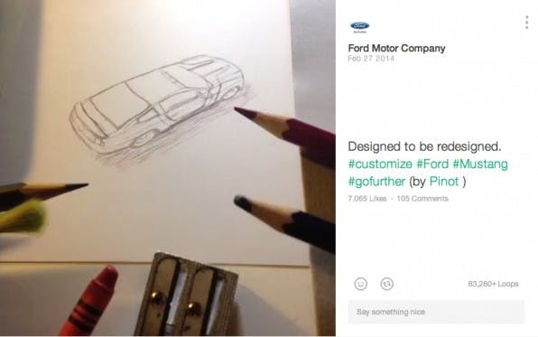 Trotz der Kürze müssen Unternehmen bei Kurzvideos auf eine professionelle Gestaltung und gutes Storytelling achten – so wie das Ford bei diesem Vine-Video macht.
