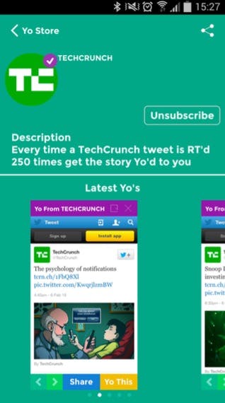 Das US-amerikanische Magazin Tech-Crunch sendet seinen Yo-Abonnenten nur besonders beliebte News.
