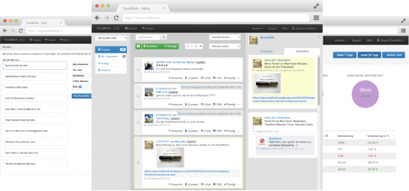 Mit dem Tool Social Hub können Social-Media Strategen gleich mehrere Plattformen gleichzeitig monitoren. Die Beantwortung von Kommentaren und Nachrichten lassen sich dabei auch leicht auf unterschiedliche Team-Mitglieder verteilen.