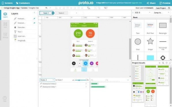 Proto.io ist stark auf Mobile ausgerichtet und nur online verfügbar. Das Tool kann Screens mit mehreren Zuständen versehen und zwischen ihnen wechseln. Proto.io ist stark auf Mobile ausgerichtet und nur online verfügbar. Das Tool kann Screens mit mehreren Zuständen versehen und zwischen ihnen wechseln.