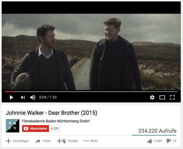 Ob auf Youtube oder Facebook: Gutes Storytelling ist entscheidend für den Erfolg eines Marketing-Videos. Exzellent verwirklicht hat dies das Video „Dear Brother“ für die Whisky-Marke Johnnie Walker.