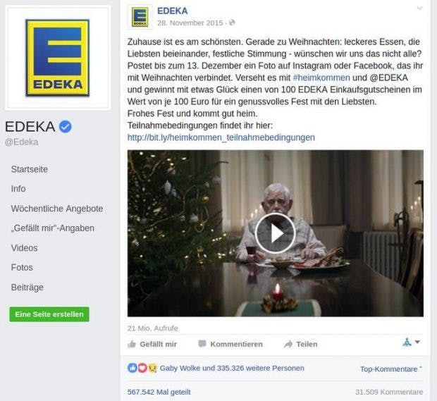 Die Zahlen des Edeka-Online-Videos der Kampagne #heimkommen zeigt exemplarisch: Die Haltbarkeitsdauer für ein Video ist auf Facebook geringer als bei Youtube. Dafür punktet die soziale Plattform mit mehr Viralität und Interaktion.