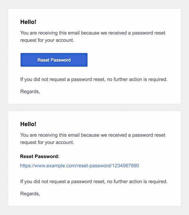 Die Vorliebe für schicke Klick-Buttons in HTML-Mails wird von E-Mail-Betrügern ausgenutzt, um Nutzer auf Phishing- oder Malware-Seiten umzuleiten. Sicherer sind Klickanweisungen mit deutlich sichtbarer URL, die dem Nutzer auf einen Blick zeigt, wo es hingeht. (Abbildung: t3n)