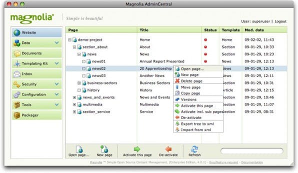 Magnolia: Admin Die Admin-Oberfläche von Magnolia 4.0