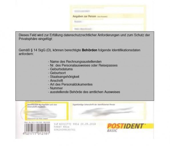 Ein PDF-Layer soll das dahinter liegende, ausgefüllte Postidentformular "schützen"