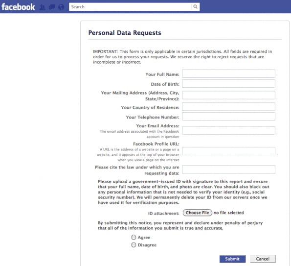 facebook datarequest