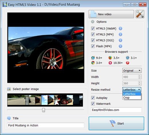 settings Einstellungsübersicht-Easy HTML5 Video, Auswahlkästchen zum ankreuzen, Auto.