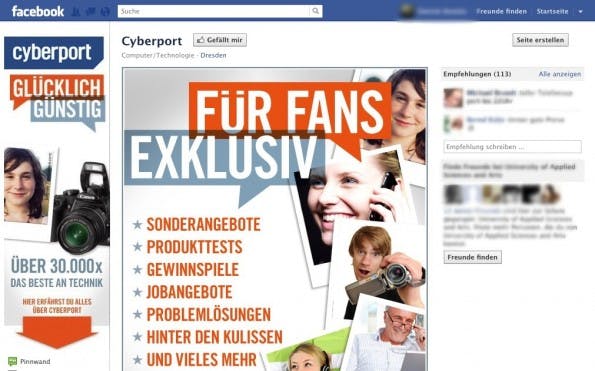 black_firday_cyberport_fb die Cyberport-Facebook-Fanpage, für Fans gibt es exklusive Rabatte am black Friday