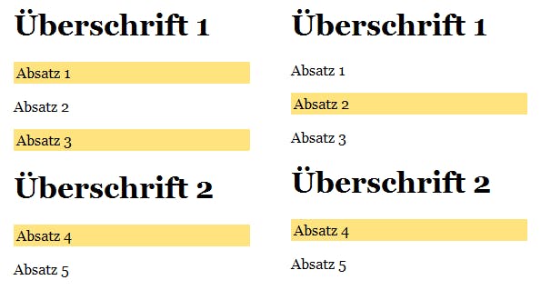 CSS3: „nth-child“ (links) und „nth-of-type“ (rechts)