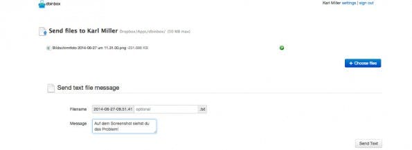 Dropbox: Mit dbinbox kann euch jeder über ein einfaches Web-Interface Dateien schicken. (Screenshot: dbinbox)