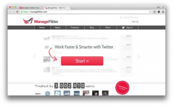 Ein Klassiker der Twitter-Tools: Manageflitter. (Screenshot: manageflitter.com)