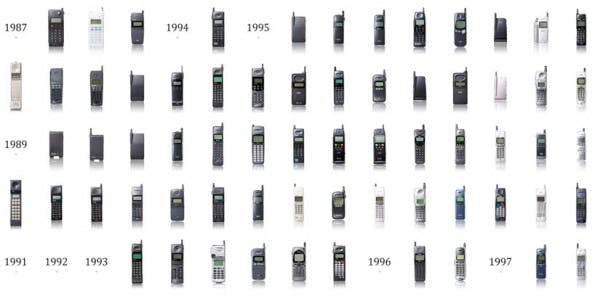 docomov201 Eine Auswahl an Handy-Modellen von 1987 bis 1997 (Bild: designboom)