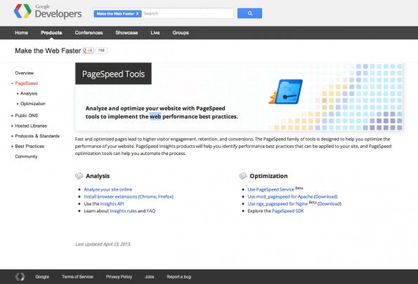 Googles PageSpeed ist auch als Web-Version verfügbar. (Screenshot: developers.google.com/speed/pagespeed)