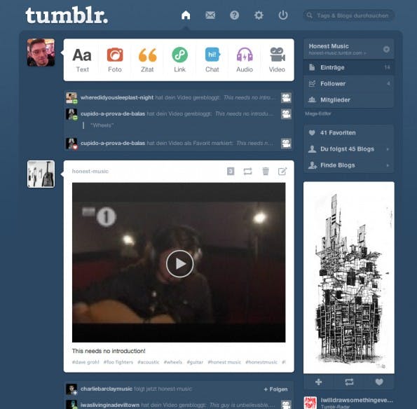 Kommentare gibt es bei tumblr nicht. Interaktion kann nur durch ein erneutes Posten oder durch Favorisieren eines Beitrags entstehen.