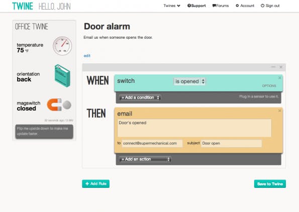 Twine kann über das Web-Interface einfach per Drag & Drop programmiert werden.