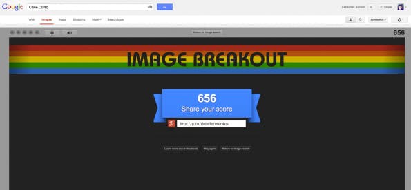 Hat der Spieler alle fünf Bälle aufgebraucht ist es vorbei mit Breakout und dem Google Easteregg.