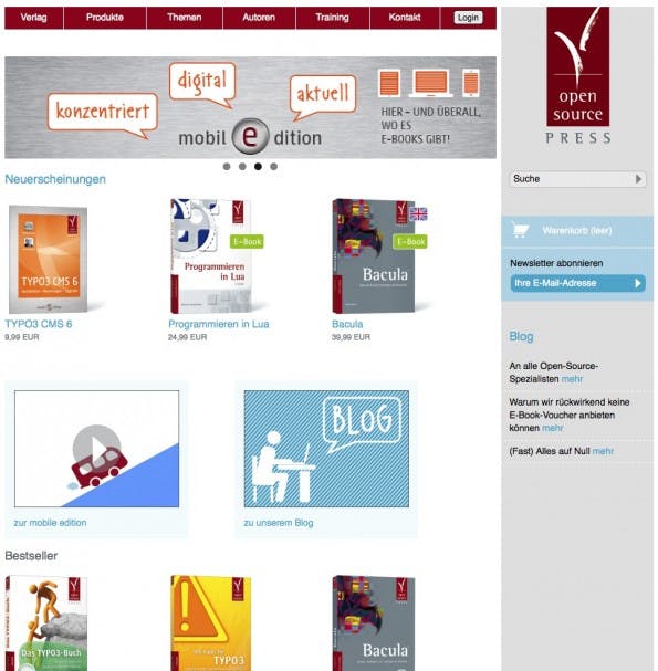 Neue Webseite des Verlags Open Source Press mit integriertem Online Shop