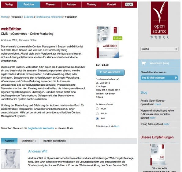 Abbildung 2: Buchvostellung mit der Anzeige der verfügbaren Dateiformate (Varianten des Artikels)