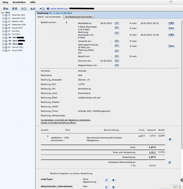 Abbildung 3: Bestellverwaltung im webEdition Shop-Modul