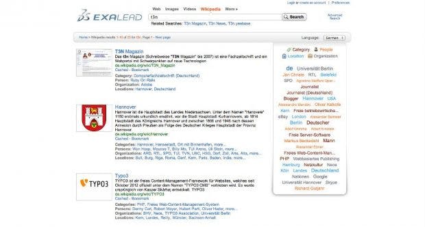 Exalead ist eine Google-Alternative aus Frankreich. (Screenshot: Exalead)