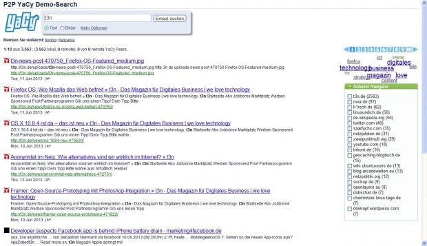 YaCy: Google Alternative als P2P-Lösung. (Screenshot: YaCy)