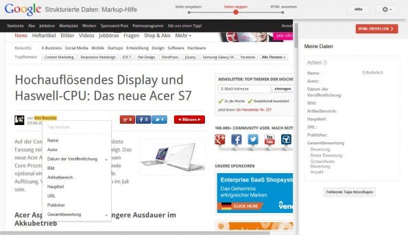 Googles Webmaster-Tools helfen bei der Erstellung von Mikrodaten