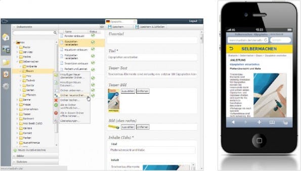 Eingabe von Content ins Hippo-CMS und praktisches „Nebenprodukt“: der mobile Kanal von Max Bahr. (Bildquelle: Satzmedia)