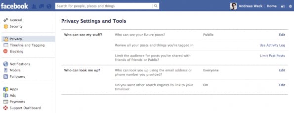 Damit für die Graph Search Inhalte nicht auffindbar werden, sollte man in den Privatsphäre-Einstellungen die Auffindbarkeit der Inhalte einschränken. (Screenshot: Facebook)