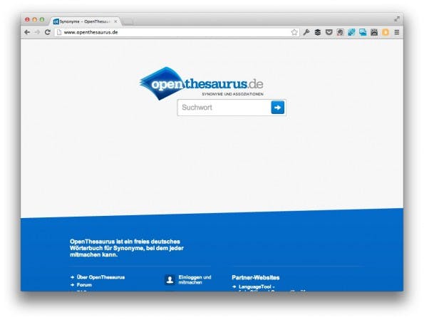 OpenThesaurus: Ein weiterer Anhaltspunkt bei der Keyword-Recherche. (Screenshot: openthesaurus.de)