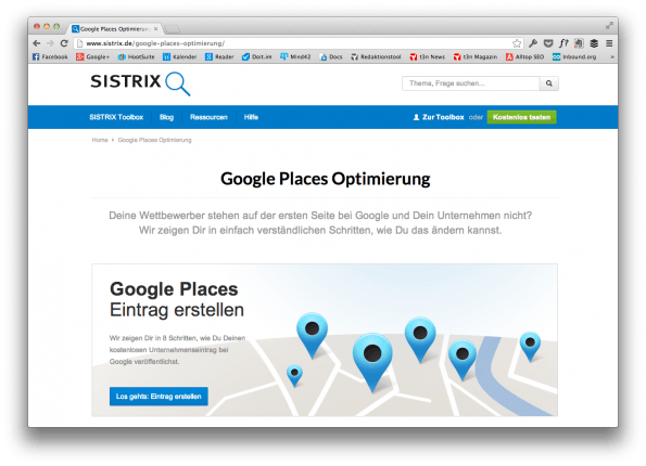 Kostenlose Anleitung rund um „Local SEO“ von Sistrix. (Screenshot: sistrix.de)