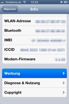 Der relevante Menü-Punkt für das Deaktivieren von Ad-Tracking auf dem iPhone.