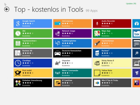 Farbige Kacheln im Windows-8-Store.