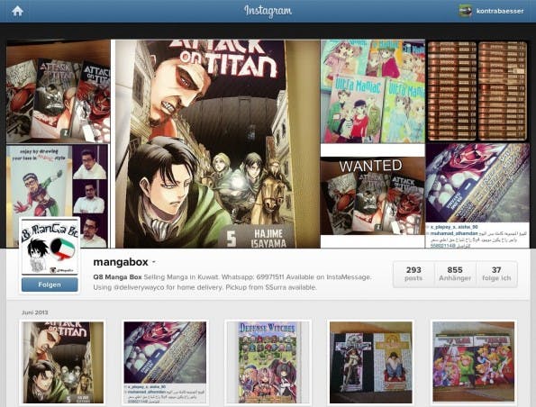 Instagram als Verkaufsplattform: Dieser Shop verkauft Mangas. (Screenshot: instagram.com)