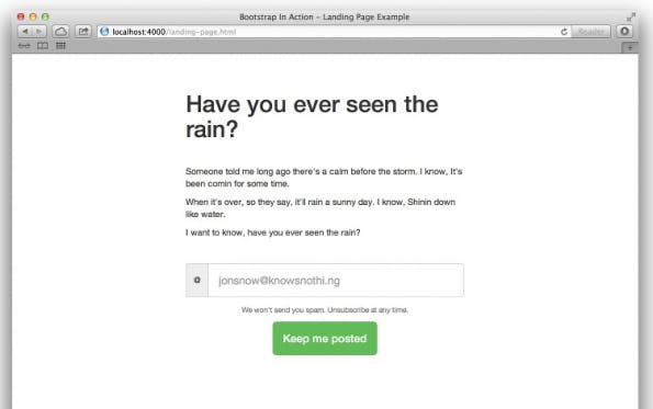Angepasste Positionierung der Inhalte der Landingpage mit Bootstrap 3.