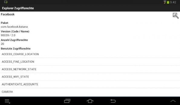 Facebook hat beispielsweise auf Android zugriff auf all eure Kontaktdaten. (Screenshot: Permission Explorer)