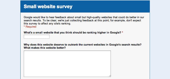 SEO: Diese kleine Formular sollen Betreiber kleiner Webseiten ausfüllen. (Screenshot: Google)