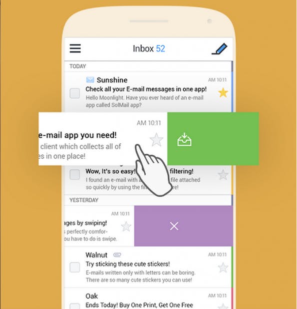 SolMail: E-Mails mit einem slide archivieren oder löschen (Screenshot: Google)
