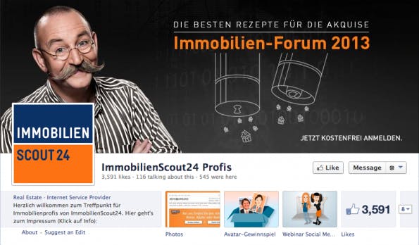 ImmobilienScout24 Profis - eine eigene Fanpage für die b2b-Follower. (Screenshot: Facebook)